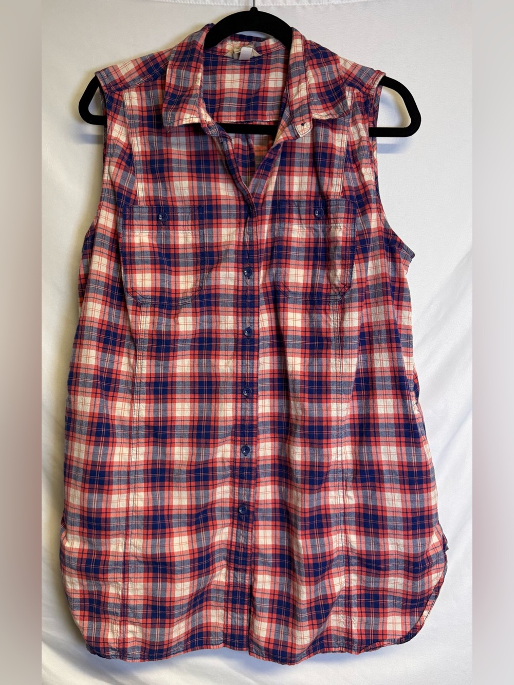 Duluth Trading Co Sleeveless Plaid Button-Front Shirt - Red, Blue, White